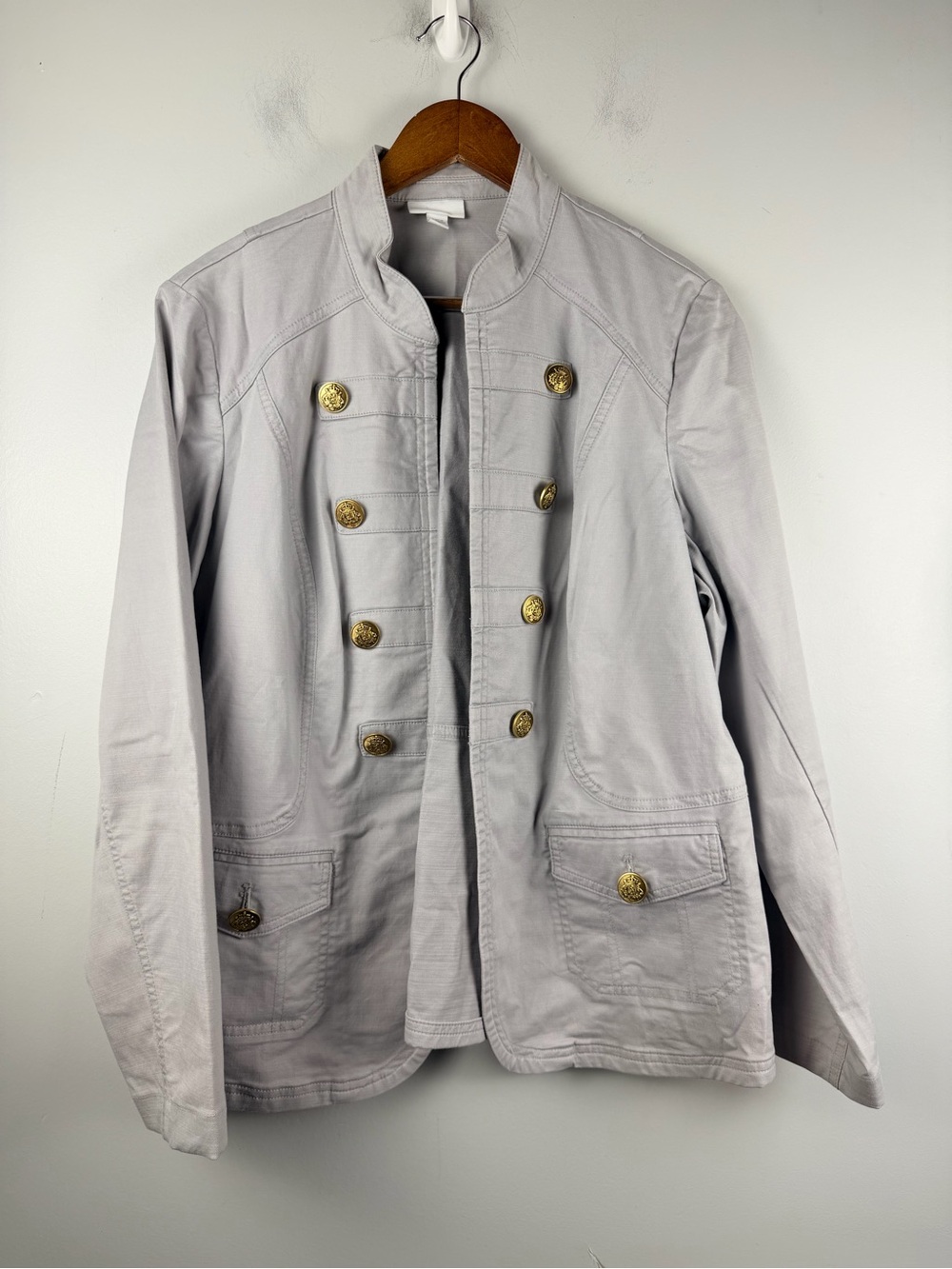 J.Jill slub chino military jacket gray with gold button details size large
